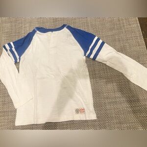 New GAP Kid’s White/ Blue Long Sleeve Henley/ Baseball Style T-shirt